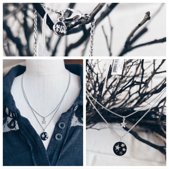Alex and Ani Celestial Double Row Necklace NWT Silver Black Enamel M - Picture 4 of 9